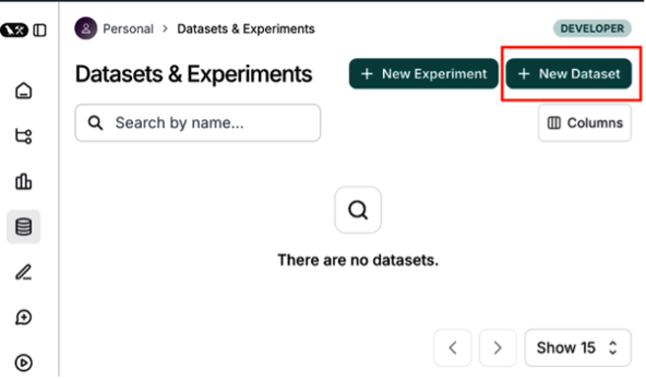 Figure 4. Creating a new dataset in the LangSmith UI