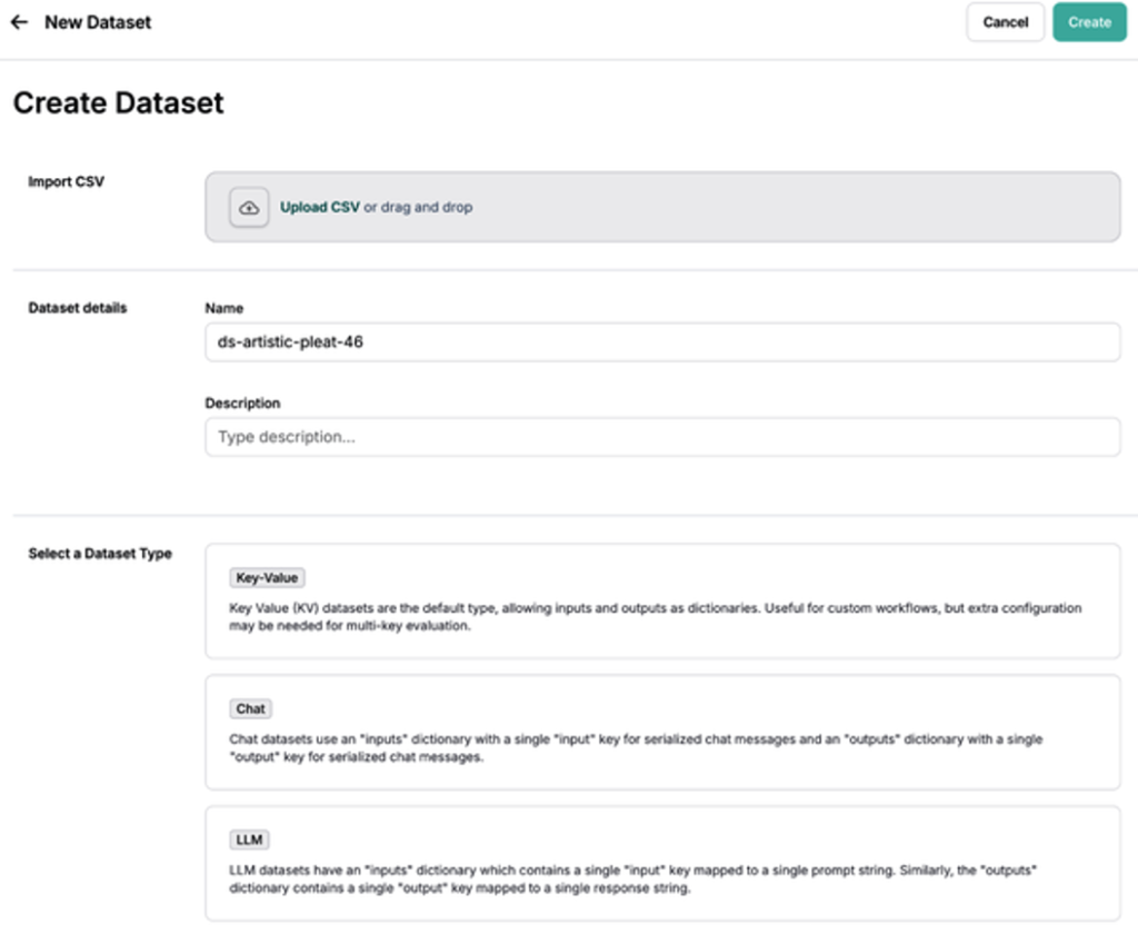 Figure 5. Selecting a dataset type in the LangSmith UI